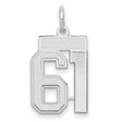 Small Satin Number 61 Charm Pendant in Real 14k White Gold