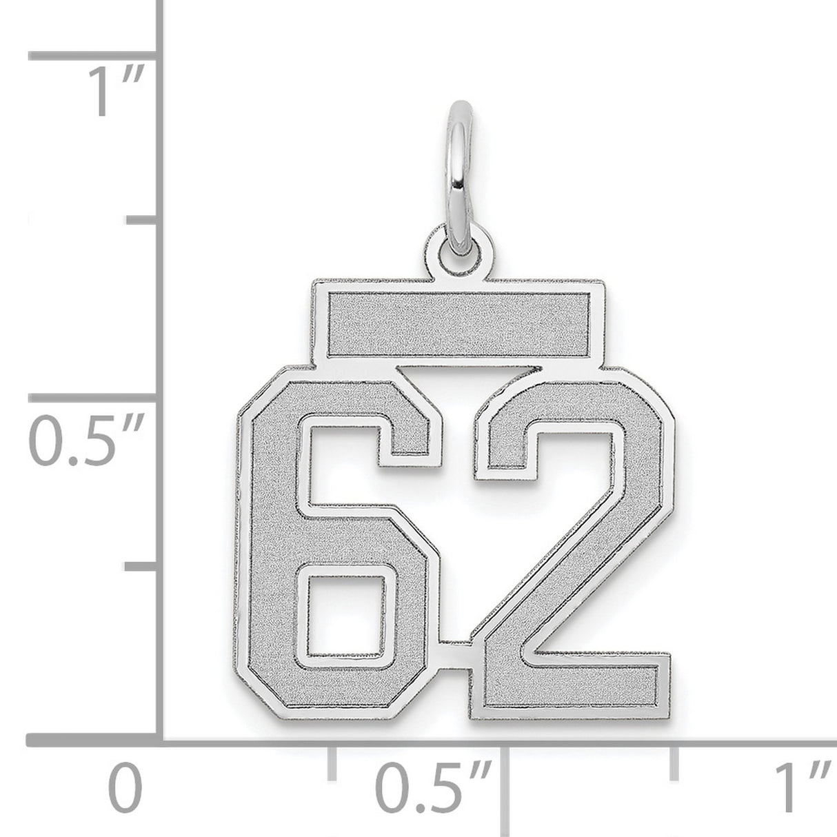 Small Satin Number 62 Charm Pendant in Real 14k White Gold