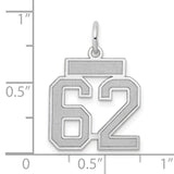 Small Satin Number 62 Charm Pendant in Real 14k White Gold