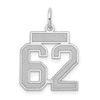 Small Satin Number 62 Charm Pendant in Real 14k White Gold
