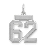 Small Satin Number 62 Charm Pendant in Real 14k White Gold