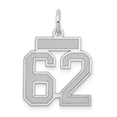 Small Satin Number 62 Charm Pendant in Real 14k White Gold