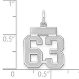 Small Satin Number 63 Charm Pendant in Real 14k White Gold