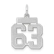 Small Satin Number 63 Charm Pendant in Real 14k White Gold