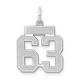 Small Satin Number 63 Charm Pendant in Real 14k White Gold