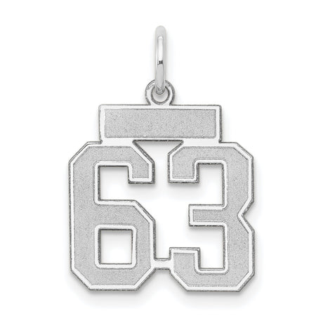 Small Satin Number 63 Charm Pendant in Real 14k White Gold