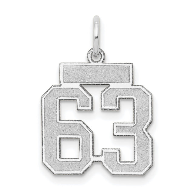 Small Satin Number 63 Charm Pendant in Real 14k White Gold