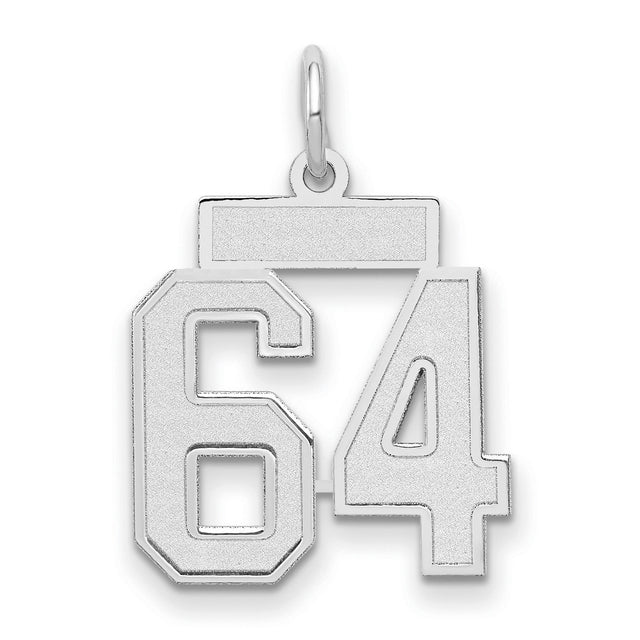 14k White Gold Number 64 Pendant, Bold Varsity Style Sports Charm for Men and Women