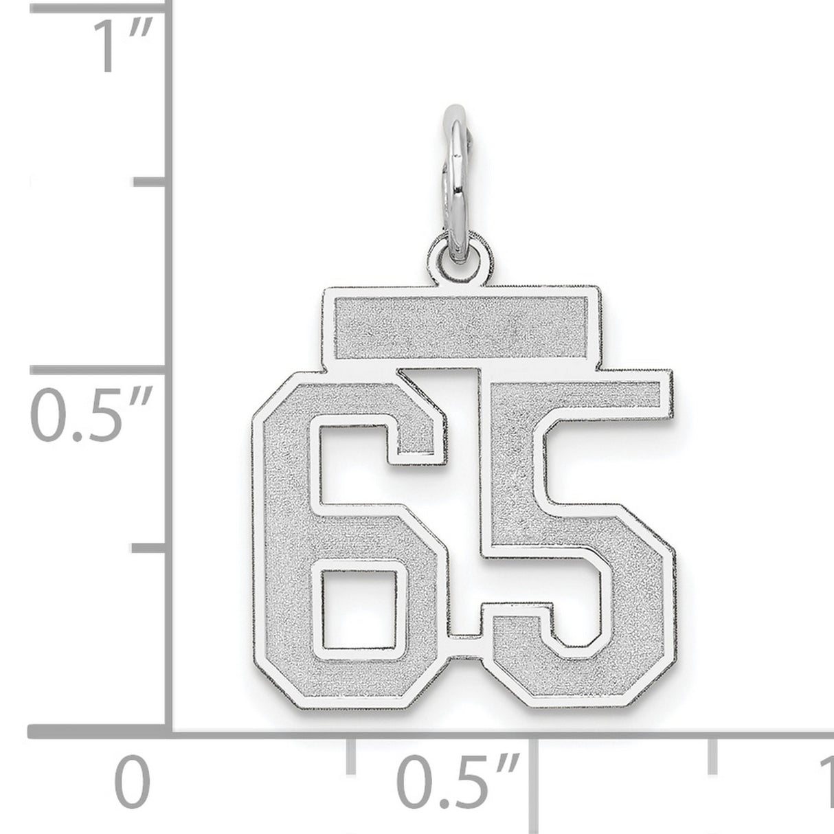 Small Satin Number 65 Charm Pendant in Real 14k White Gold