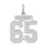Small Satin Number 65 Charm Pendant in Real 14k White Gold
