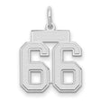 Small Satin Number 66 Charm Pendant in Real 14k White Gold