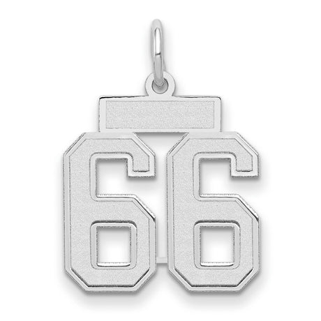 Small Satin Number 66 Charm Pendant in Real 14k White Gold