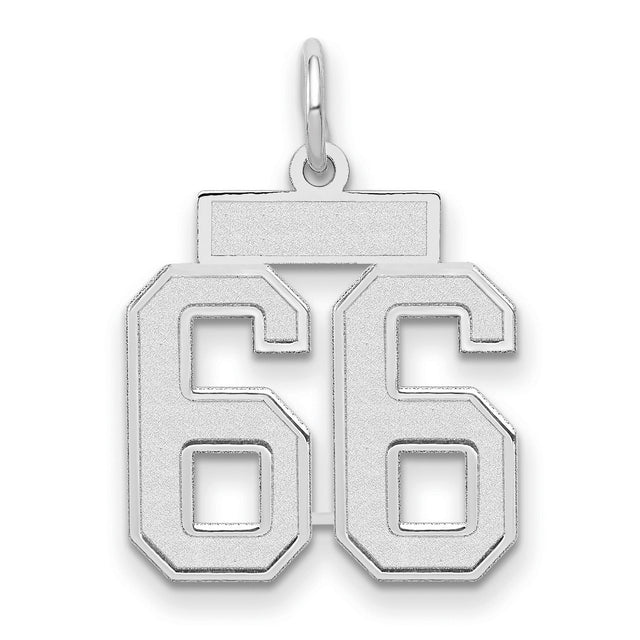 Small Satin Number 66 Charm Pendant in Real 14k White Gold