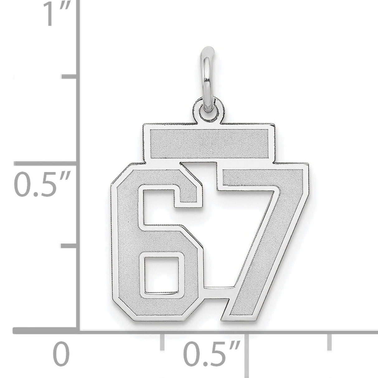 Small Satin Number 67 Charm Pendant in Real 14k White Gold