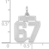 Small Satin Number 67 Charm Pendant in Real 14k White Gold