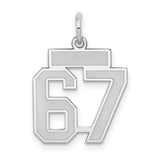 Small Satin Number 67 Charm Pendant in Real 14k White Gold