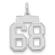 Small Satin Number 68 Charm Pendant in Real 14k White Gold
