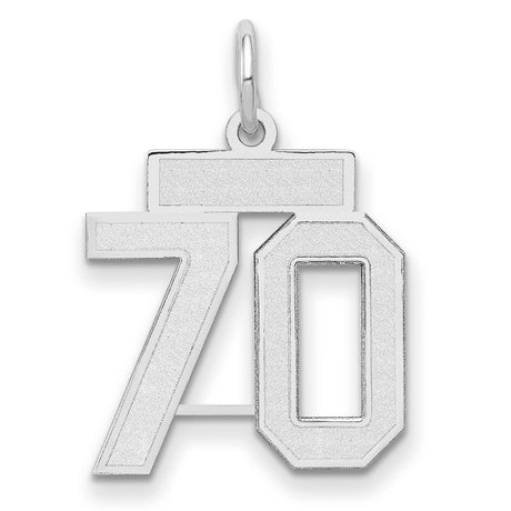 Small Satin Number 70 Charm Pendant in Real 14k White Gold