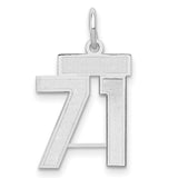 Small Satin Number 71 Charm Pendant in Real 14k White Gold