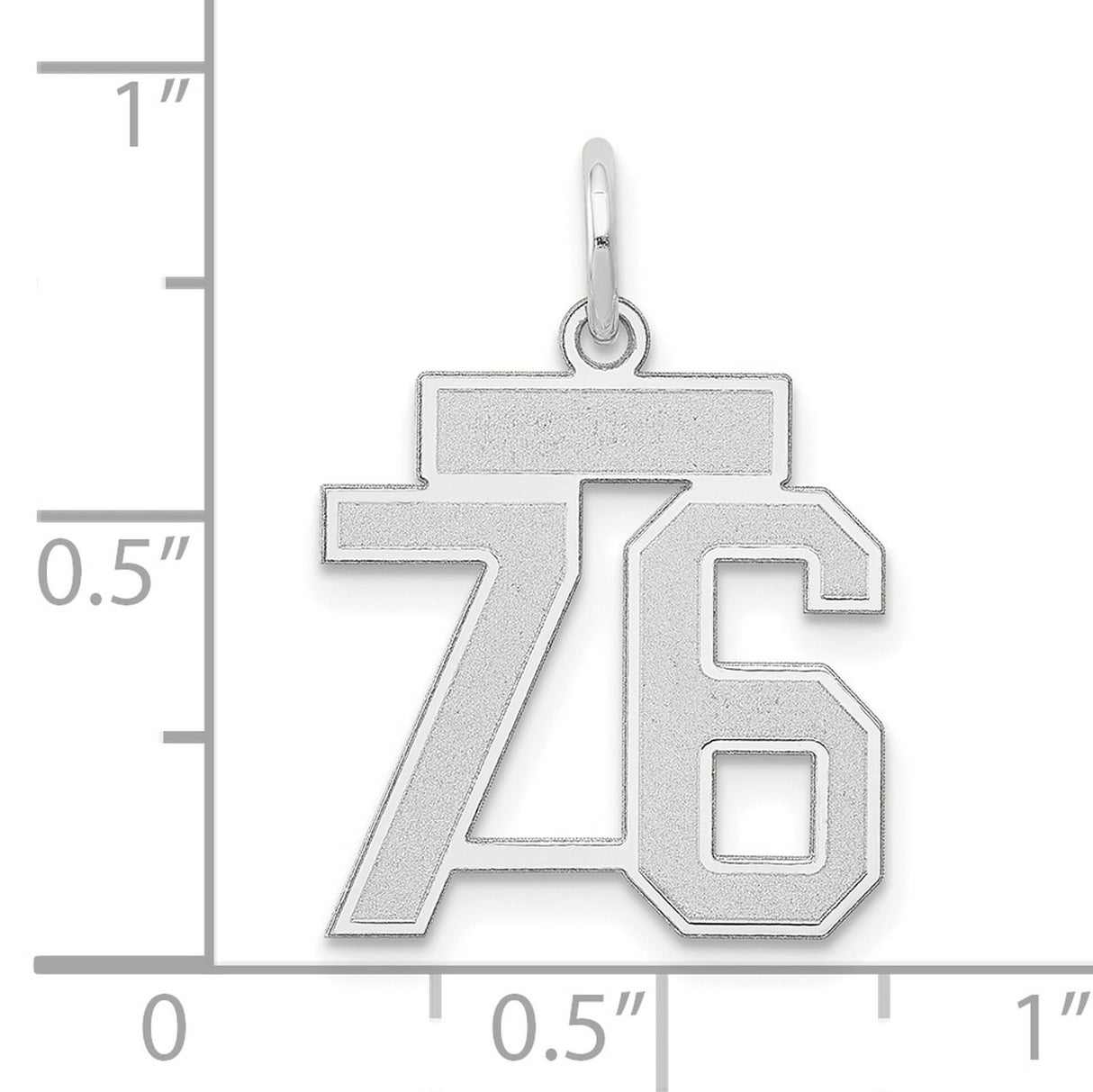 Small Satin Number 76 Charm Pendant in Real 14k White Gold