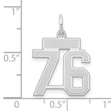 Small Satin Number 76 Charm Pendant in Real 14k White Gold