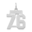 Small Satin Number 76 Charm Pendant in Real 14k White Gold