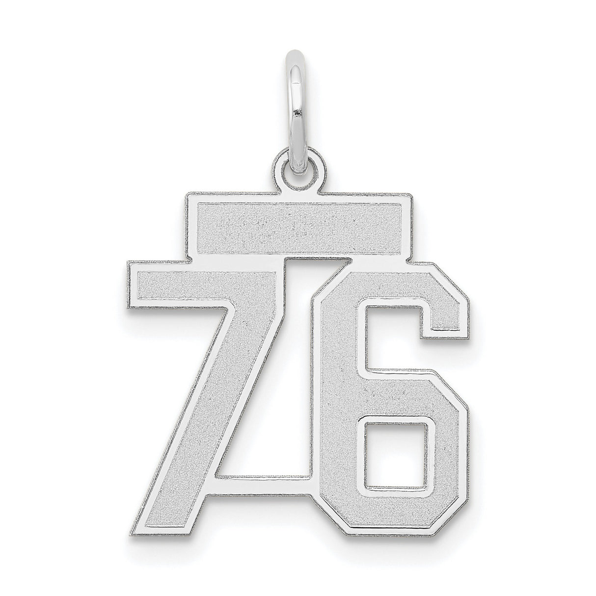 Small Satin Number 76 Charm Pendant in Real 14k White Gold