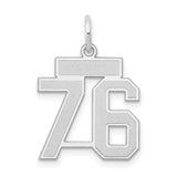 Small Satin Number 76 Charm Pendant in Real 14k White Gold