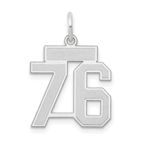 Small Satin Number 76 Charm Pendant in Real 14k White Gold