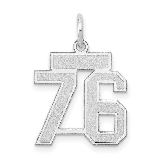 Small Satin Number 76 Charm Pendant in Real 14k White Gold