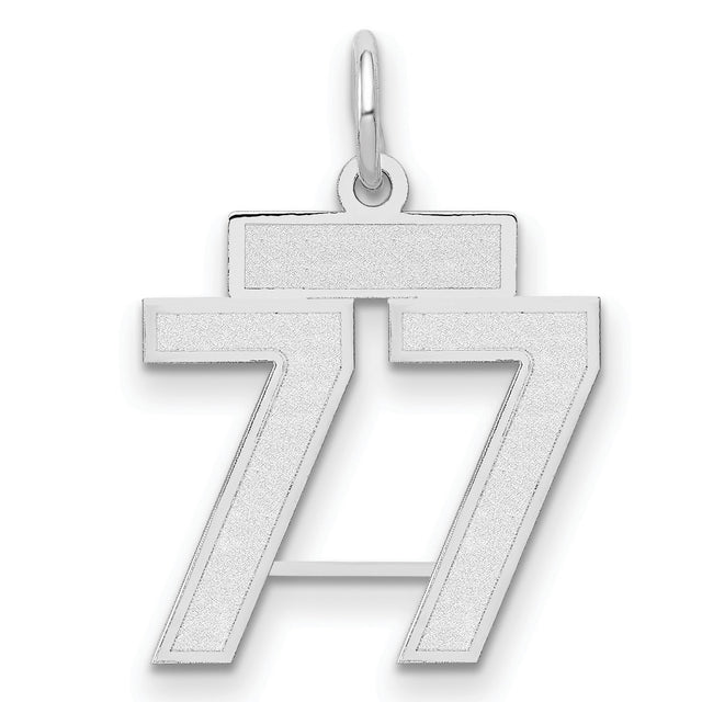 Small Satin Number 77 Charm Pendant in Real 14k White Gold