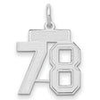 Small Satin Number 78 Charm Pendant in Real 14k White Gold