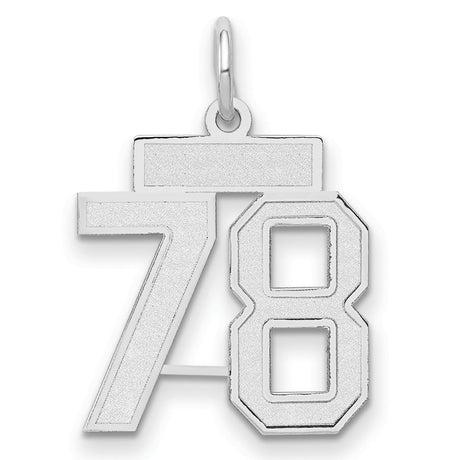 Small Satin Number 78 Charm Pendant in Real 14k White Gold
