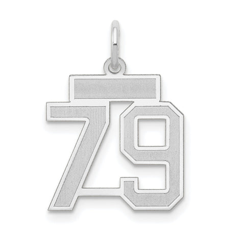 Small Satin Number 79 Charm Pendant in Real 14k White Gold