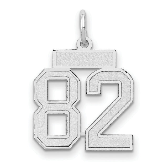 Small Satin Number 82 Charm Pendant in Real 14k White Gold