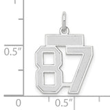 Small Satin Number 87 Charm Pendant in Real 14k White Gold