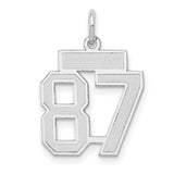 Small Satin Number 87 Charm Pendant in Real 14k White Gold