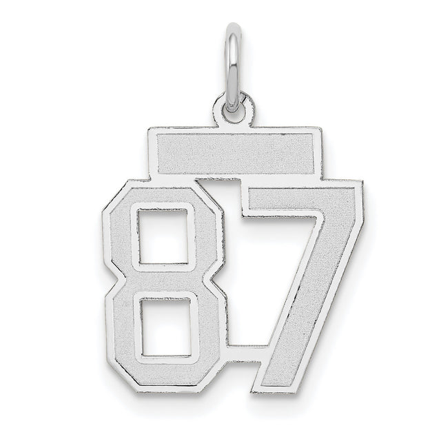 Small Satin Number 87 Charm Pendant in Real 14k White Gold