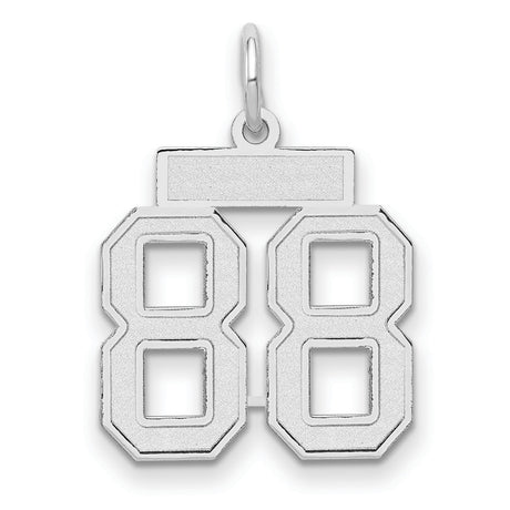 Small Satin Inlay Number 88 Charm Pendant in Real 14k White Gold
