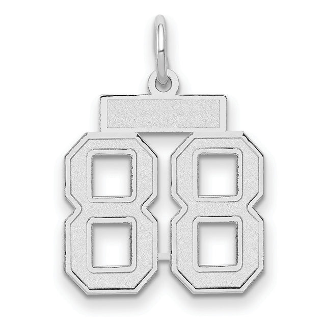 Small Satin Inlay Number 88 Charm Pendant in Real 14k White Gold