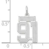 Small Satin Number 91 Charm Pendant in Real 14k White Gold