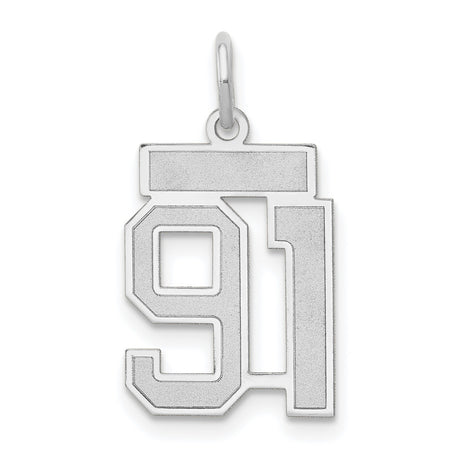 Small Satin Number 91 Charm Pendant in Real 14k White Gold