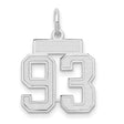 Small Satin Number 93 Charm Pendant in Real 14k White Gold