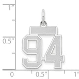 Small Satin Number 94 Charm Pendant in Real 14k White Gold