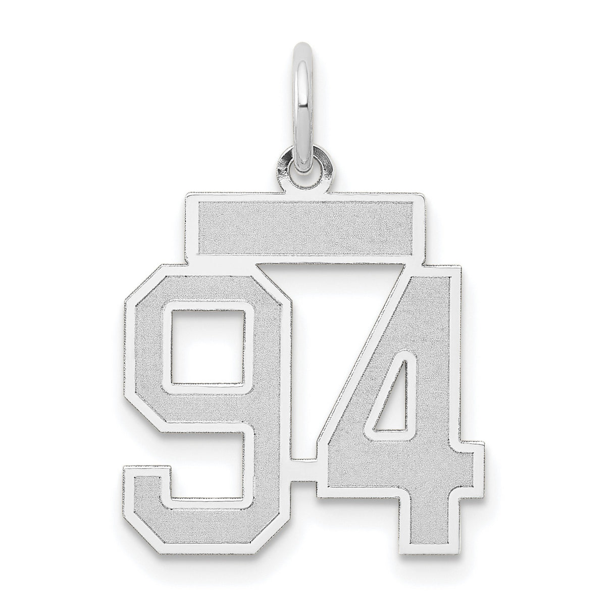 Small Satin Number 94 Charm Pendant in Real 14k White Gold