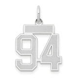 Small Satin Number 94 Charm Pendant in Real 14k White Gold