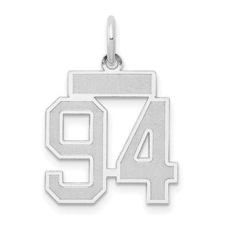 Small Satin Number 94 Charm Pendant in Real 14k White Gold