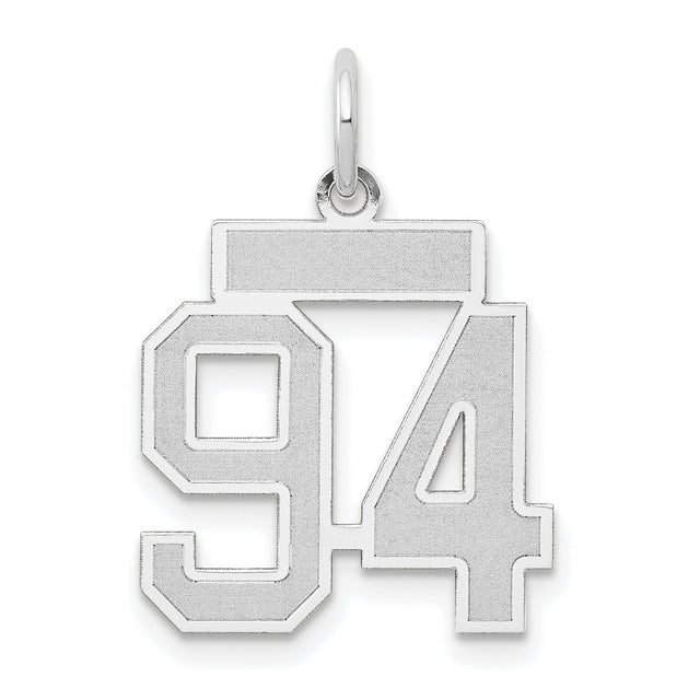 Small Satin Number 94 Charm Pendant in Real 14k White Gold