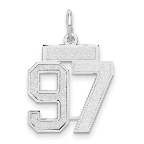 Small Satin Number 97 Charm Pendant in Real 14k White Gold