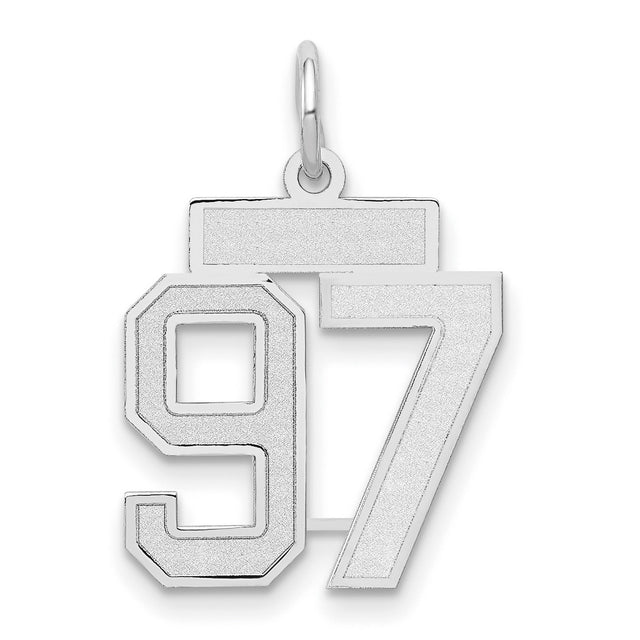 Small Satin Number 97 Charm Pendant in Real 14k White Gold